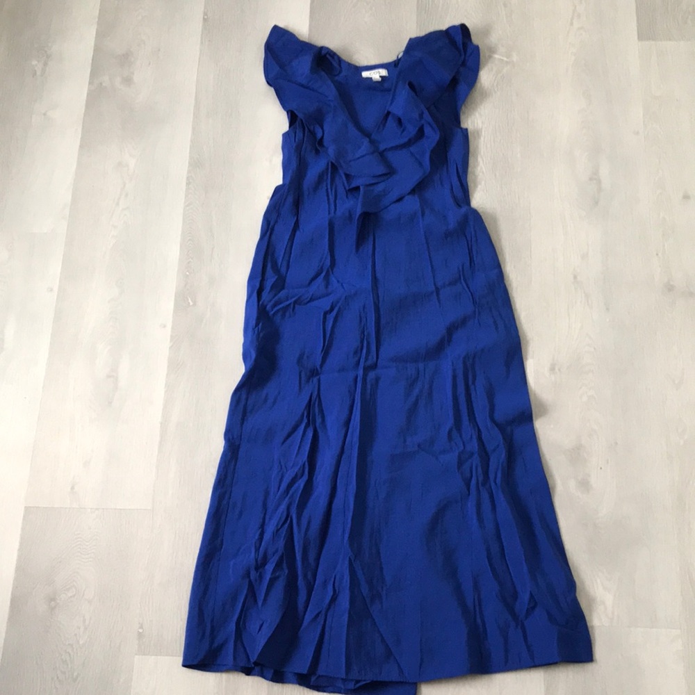 COS DRESS ROYAL BLUE CREW RUFFLE SLEEVELESS MAXI POCKETS 2